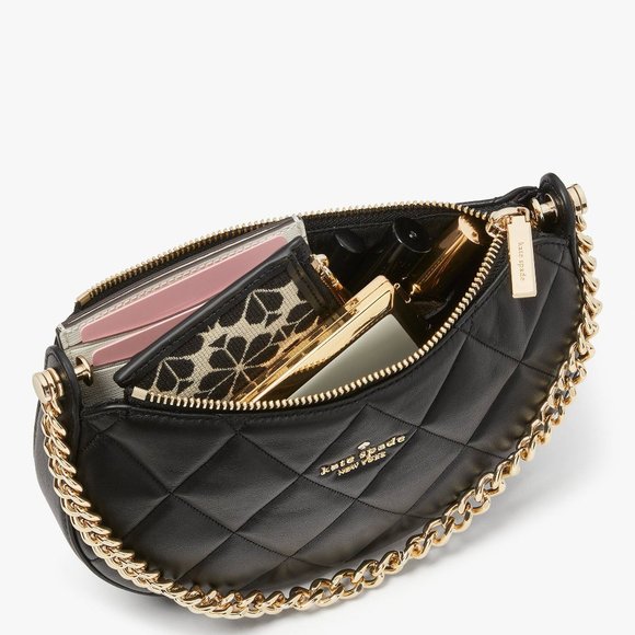 New Kate Spade Carey Zip Top Crossbody Quilted Smooth Leather Black - Picture 6 of 6